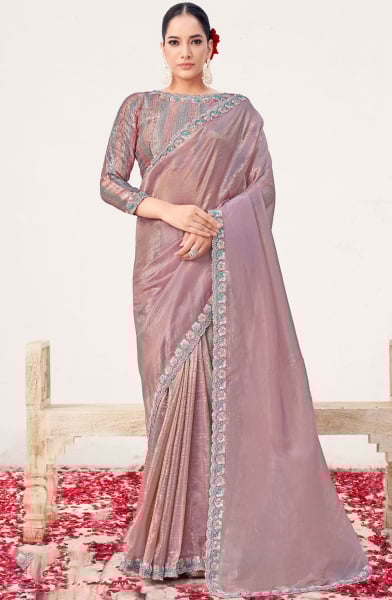 Onion Pink Heavy Designer Saree for Ceremonial