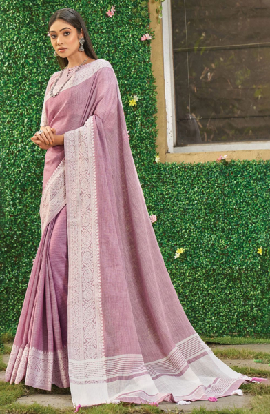 Onion Pink Linen Printed Saree