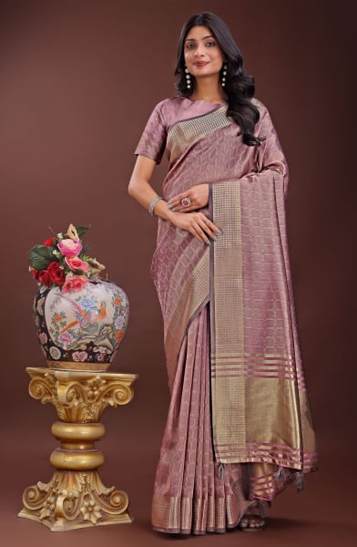 Onion Pink Organza Printed Saree