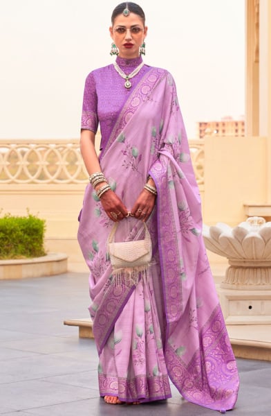 Onion Pink Silk Floral Printed Saree