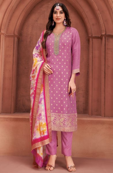 Onion Pink Silk Readymade Pant Kameez Suit