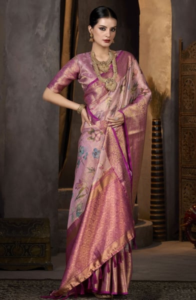 Onion Pink Tissue Party Wear Saree