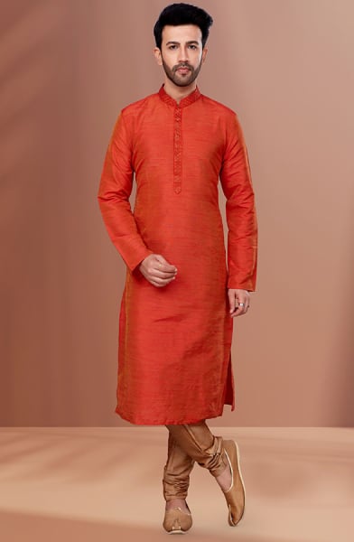 Orange Banarasi Dupion Kurta Set