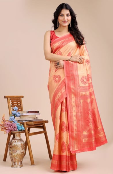 Orange Banarasi Silk Woven Saree