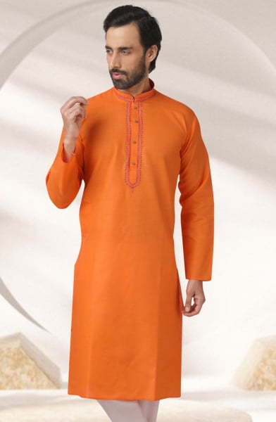 Orange Cotton Rayon Kurta
