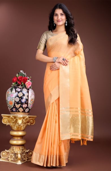 Orange Cotton Saree
