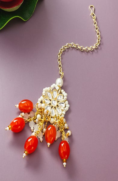 Orange Designer Stones Maang Tikka