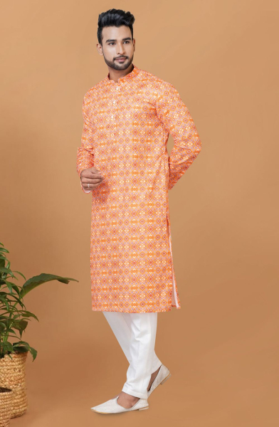 Orange Digital Printed Kurta Set for Festival