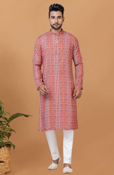 Orange Digital Printed Kurta Set for Festival
