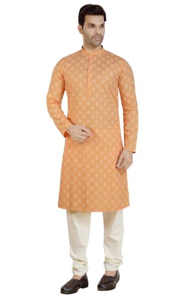 Orange Festival Wear Kurta Pyjama Set