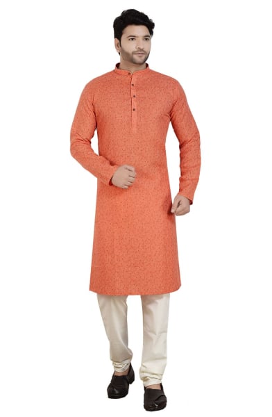 Orange Festival Wear Kurta Pyjama Set