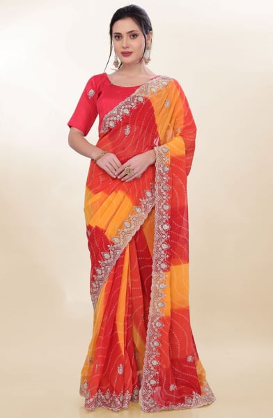 Orange Georgette Party Wear Saree