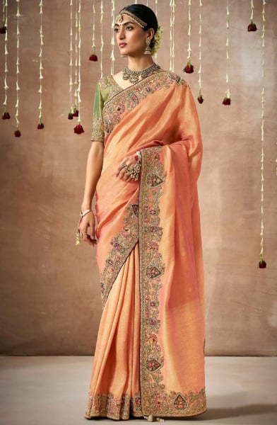 Orange Organza Silk Designer Saree