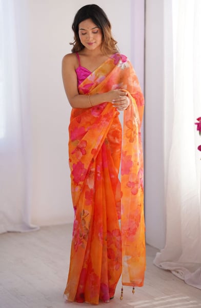 Orange Party Wear Saree