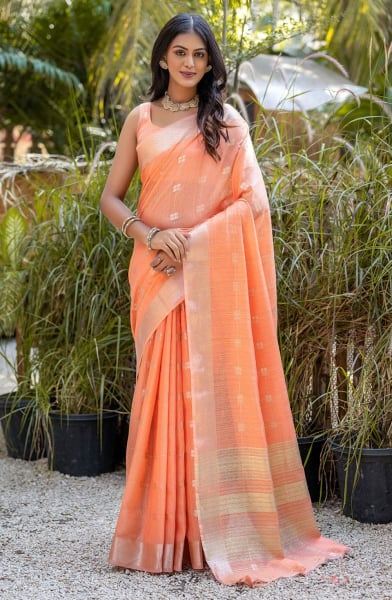 Orange Pure Cotton Zari Woven Saree