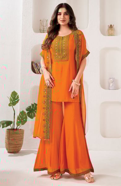 Orange Silk Readymade Palazzo Suit