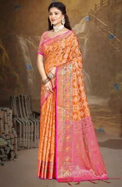 Orange Silk Woven Work Saree