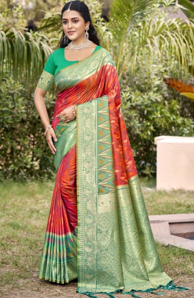 Orange Silk Woven Work Saree