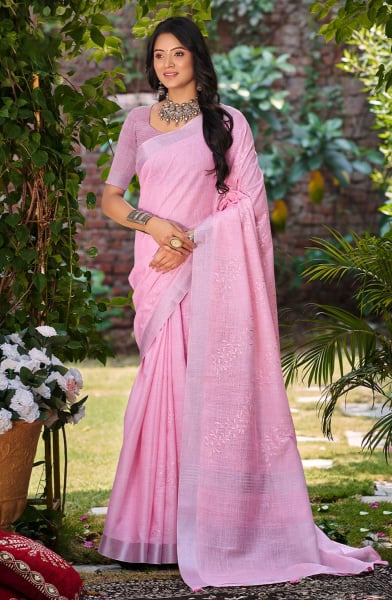 Orchid Pink Linen Saree for Festival