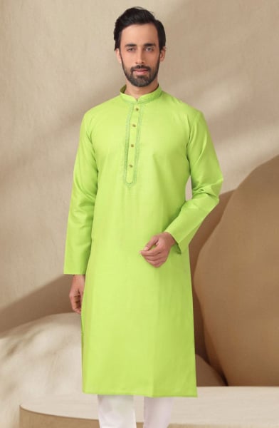 Parrot Green Cotton Rayon Kurta