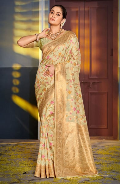 Pastel Green Banarasi Silk Woven Saree