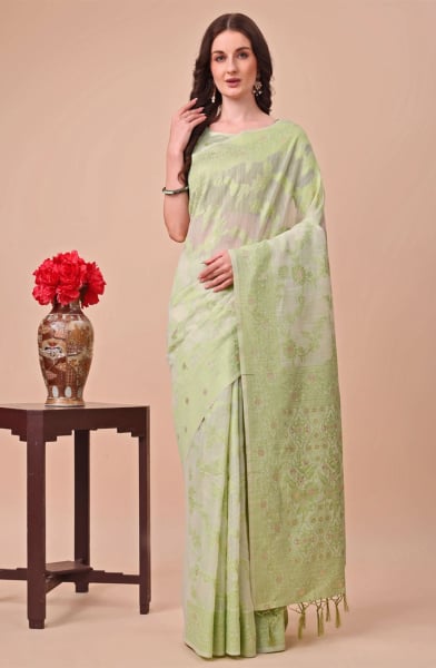 Pastel Green Cotton Printed Saree