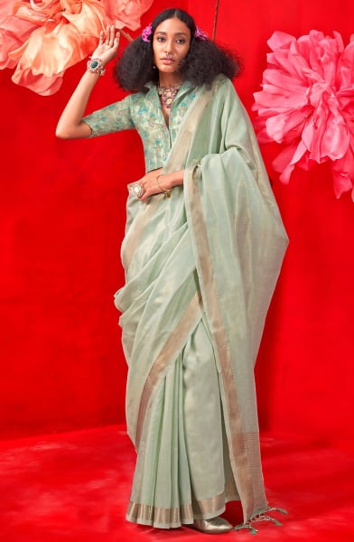 Pastel Green Handloom Weaving Tissue Silk Saree