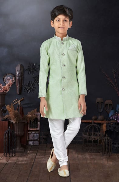 Pastel Green Jacquard Kids Indo Western