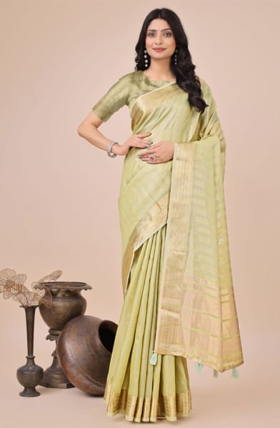Pastel Green Organza Woven Saree