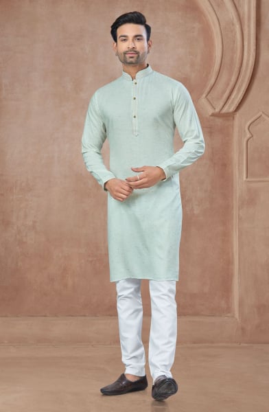 Pastel Green Pure Cotton Kurta Pyjama Set