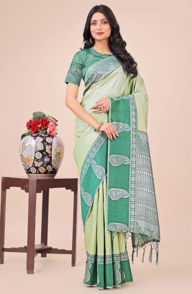 Pastel Green Silk Woven Saree