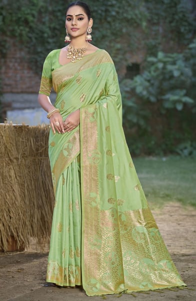 Pastel Green Silk Woven Work Saree