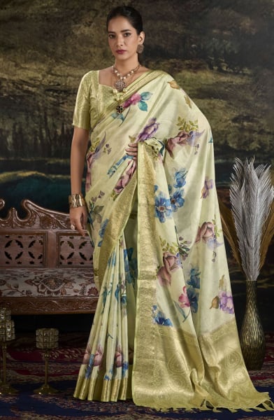 Pastel Green Silk Zari Weaving Saree for Ceremonial