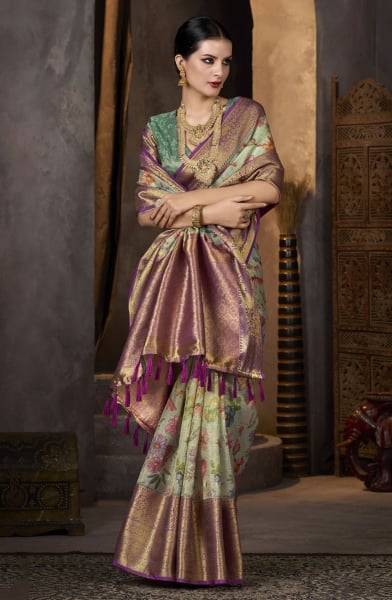 Pastel Green Tissue Party Wear Saree