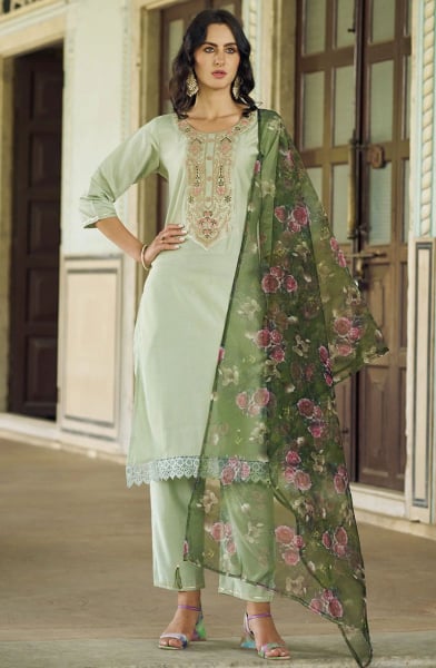 Pastel Green Viscose Rayon Readymade Pant Kameez