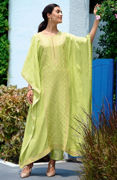 Pastel Green Woven Viscose Kaftan with Pant