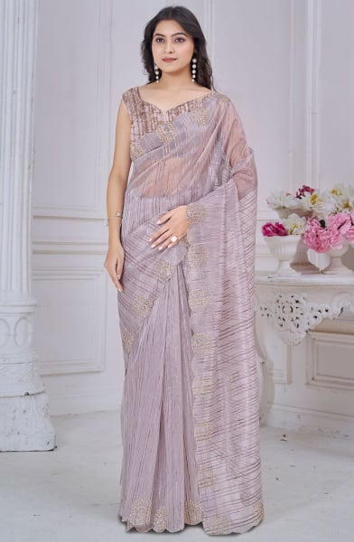 Pastel Mauve Zarkan Embellished Pure Jacquard Saree