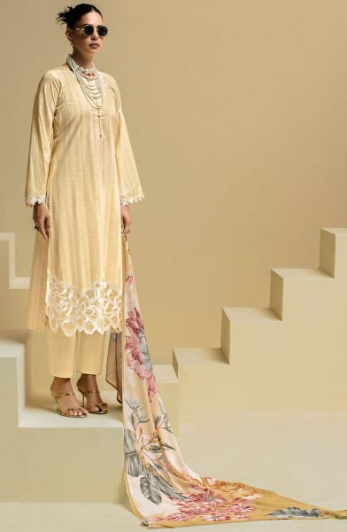Pastel Yellow Khadi Print Pure Lawn Cotton Plus Size Suit