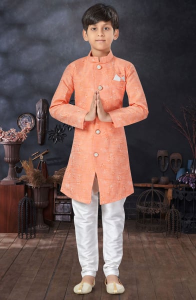 Peach Banarasi Kids Indo Western