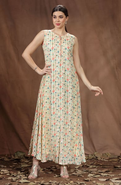 Peach Chinnon Readymade Kurta