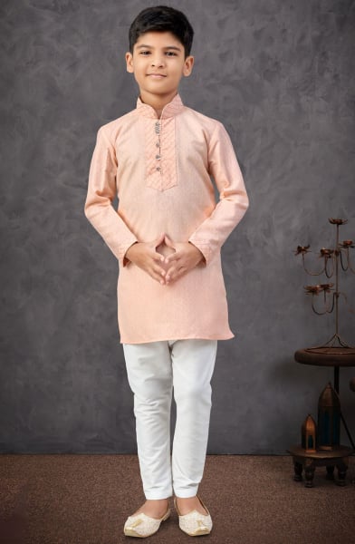 Peach Cotton Boys Kurta Set