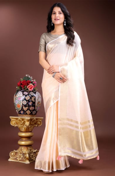 Peach Cotton Saree