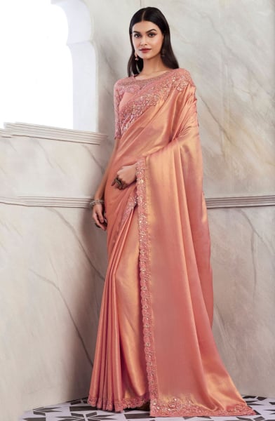 Peach Designer Saree with Embroidered Blouse