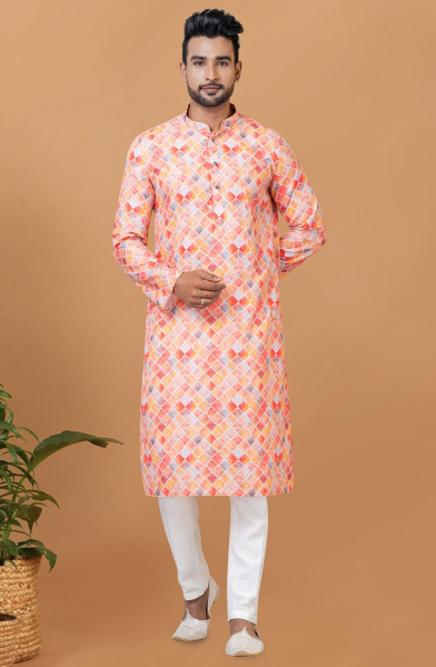 Peach Digital Printed Kurta Set for Festival