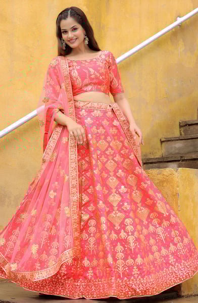 Peach Heavy Designer Lehenga Choli Set for Ceremonial