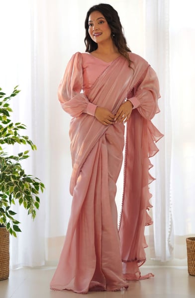 Peach Organza Party Wear Saree