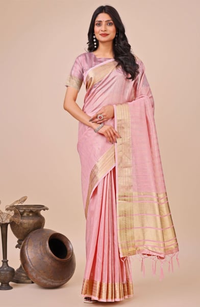 Peach Organza Woven Saree