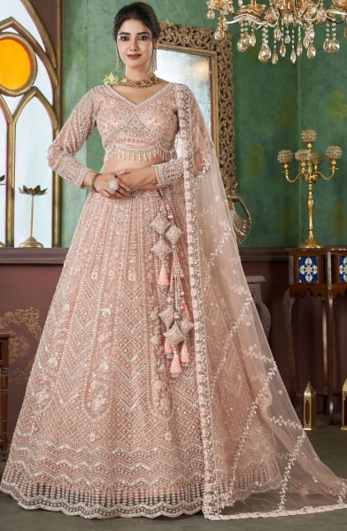 Peach Premium Net Heavy Designer Lehenga Choli for Wedding 