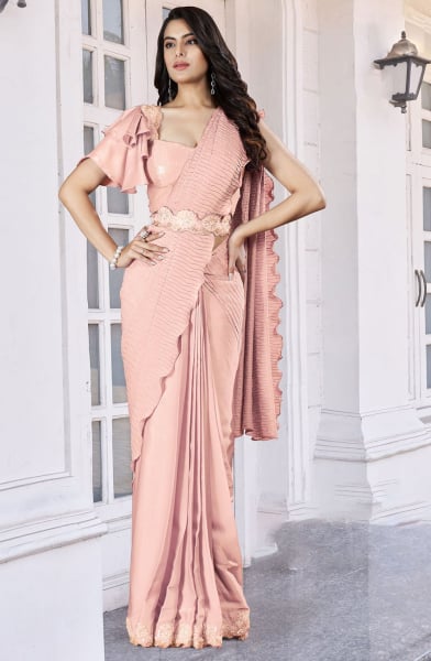 Peach Satin Silk Ready to Wear Saree