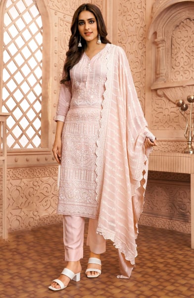 Peach Shimmer Georgette Pant Kameez Suit